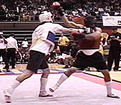 Fighting against Eugene Jackson, an UFC competitor, at Tat Mau Wong Tournament in 1997.