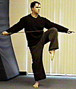 Head Instructor Daniel Carr demonstrates
  Kung Fu Straight Sword